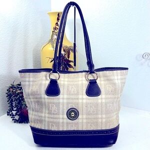 🦆 DOONEY & BOURKE MONOGRAM DB PLAID TOTE BAG CANVAS LEATHER